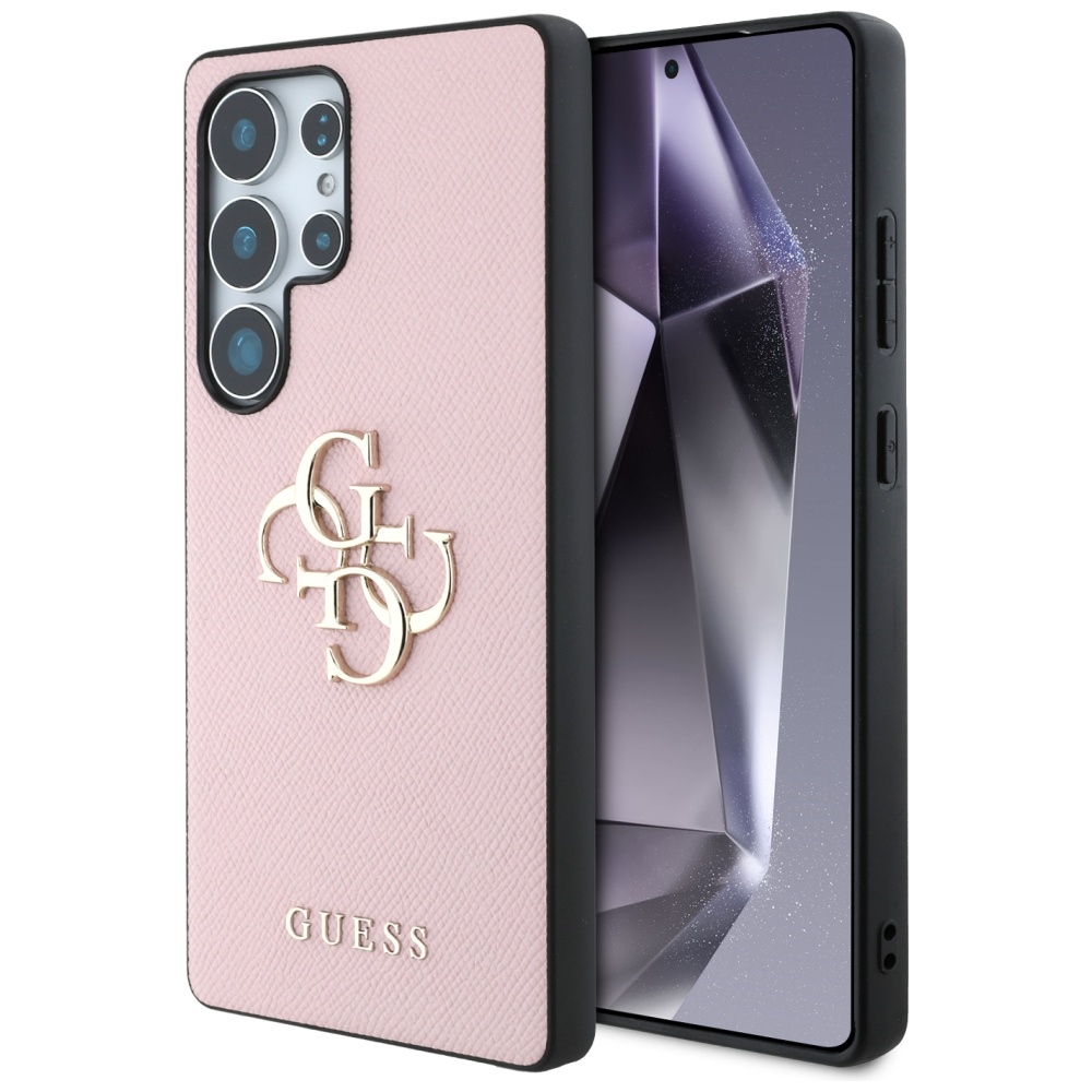 Guess Graudains Liels 4G Logotips Mazs Klasiskais Logotips Viedtālruņa apvalks Samsung Galaxy S25 Ultra rozā