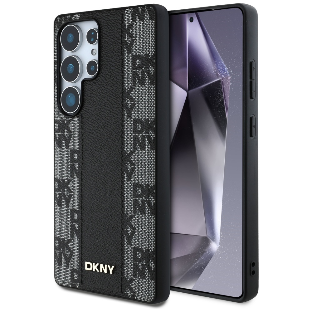 DKNY ādas rūtainā raksta magnētiskais viedtālruņa apvalks Samsung Galaxy S25 Ultra - melns