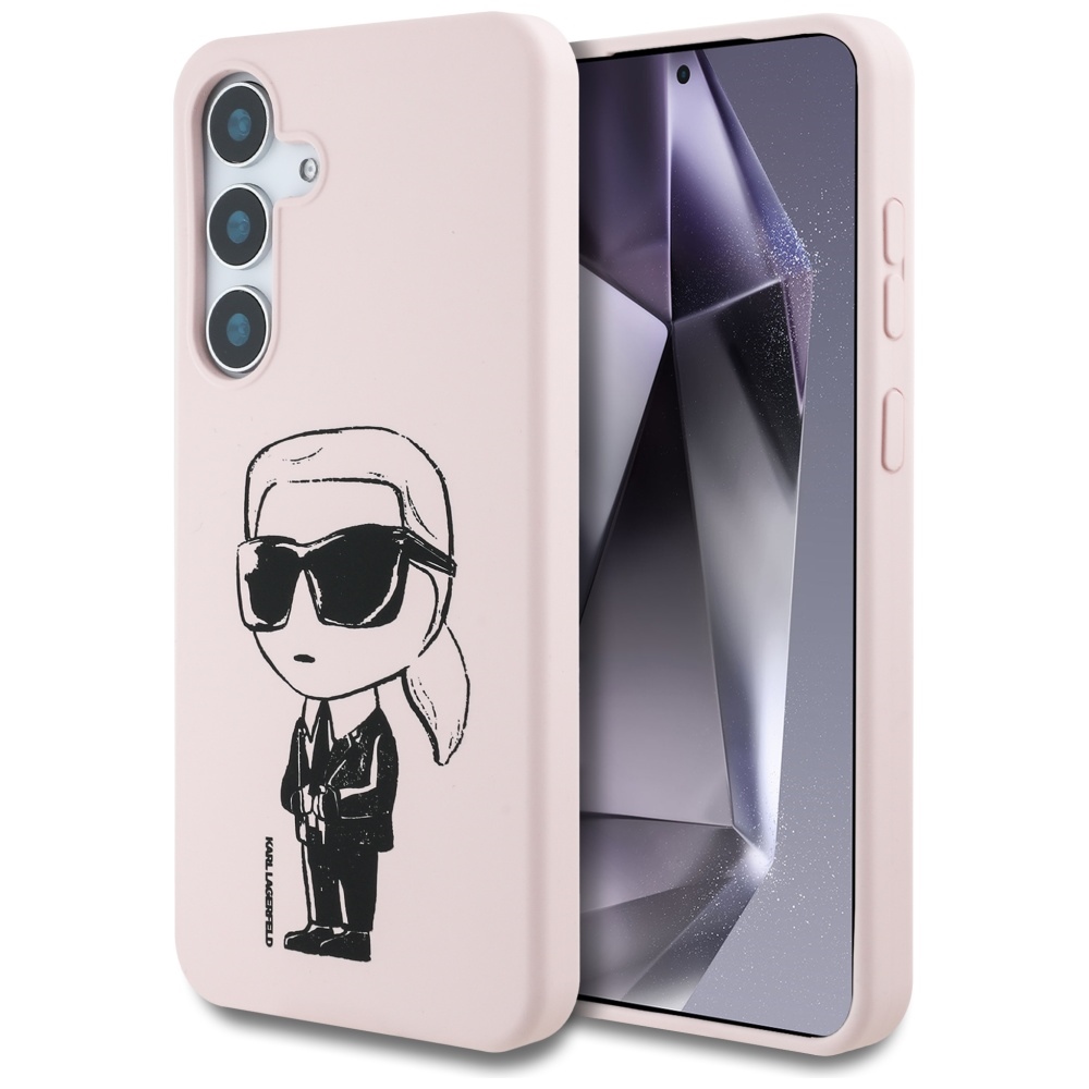 Karl Lagerfeld silikona grafiti Ikonik logotips ar magnētisko Samsung Galaxy S25 viedtālruņa apvalks rozā