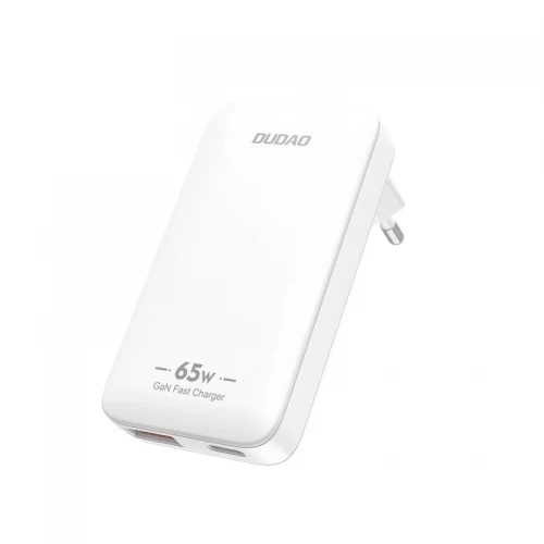 Dudao A65Q 65W GaN Travel Wall Charger USB-A / USB-C PD Ultra-Thin EU / US - White