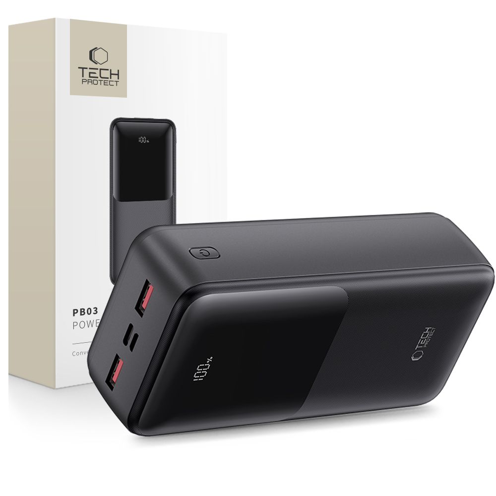 Portatīvais lādētājs Tech-Protect PB03 30000mAh 22.5W - melna