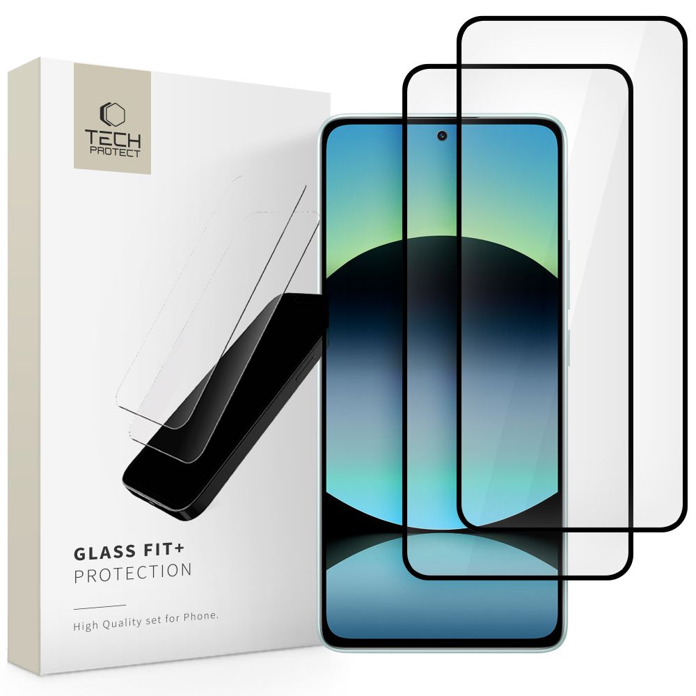 Tech-Protect Glass Fit +2 komplekts rūdītā stikla Xiaomi Redmi Note 14 4G / 5G - melns