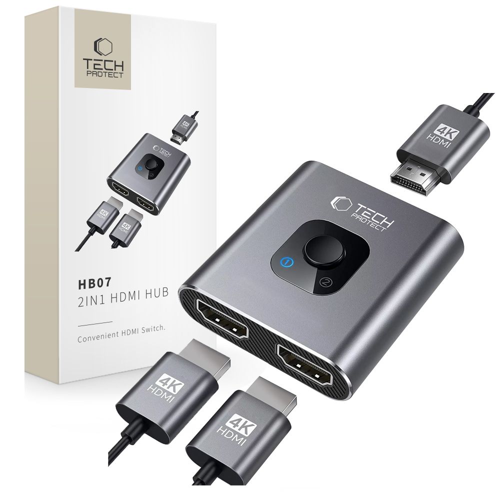 Tech-Protect HB07 HUB adapteris 2in1 HDMI 4K 60Hz - pelēks