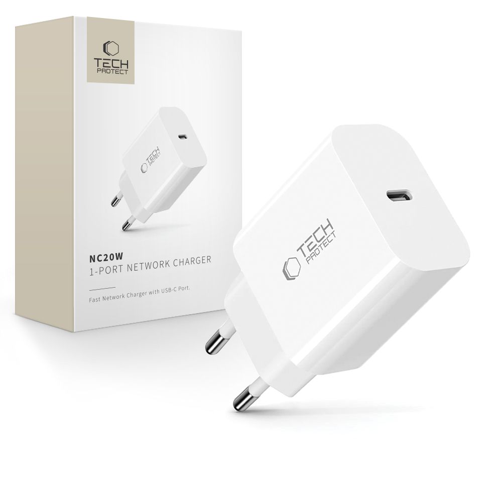 Tech-Protect NC20W sienas lādētājs ar USB-C pieslēgvietu - balts