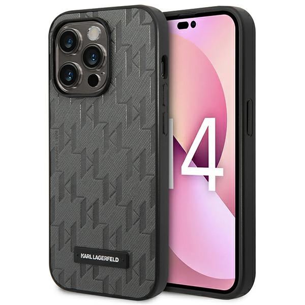 Karl Lagerfeld Saffiano Mono Metāla Logotips iPhone 14 Pro Max 6.7" Viedtālruņa apvalks - pelēka
