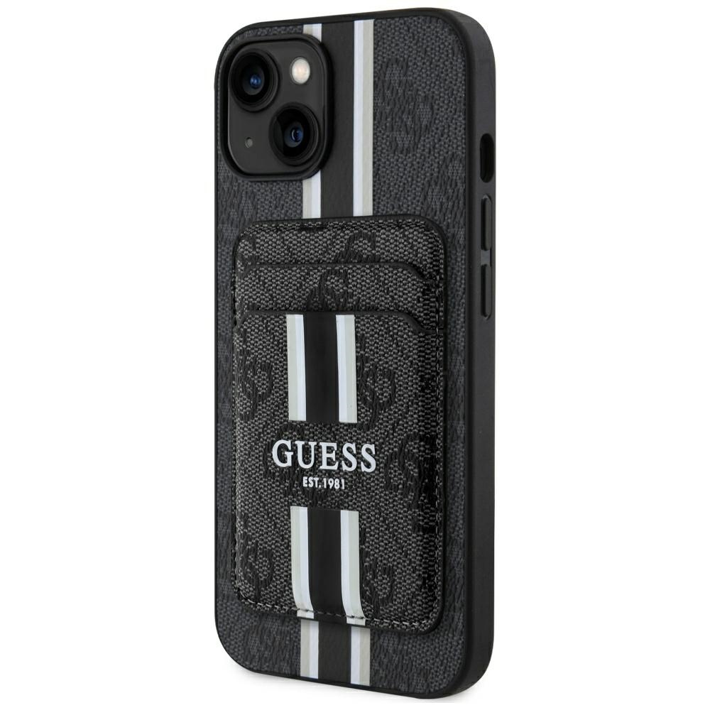 Guess 4G Stripes viedtālruņa apvalks ar Magnētisko maku iPhone 15 - melns