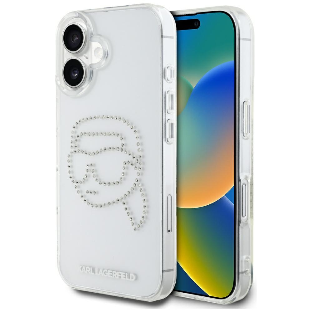 Karl Lagerfeld IML Rhinestones Karl Head apvalks viedtālruņa iPhone 16 skaidrs