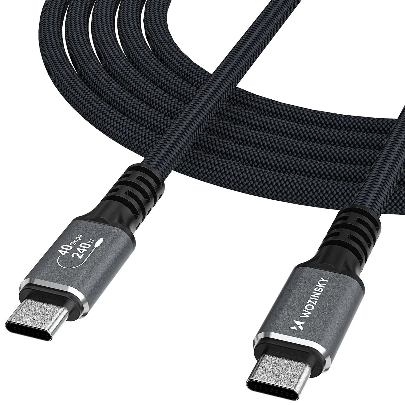 Wozinsky WPS-UY42S USB-C Thunderbolt 4 kabelis 240W 2m 4K - melns