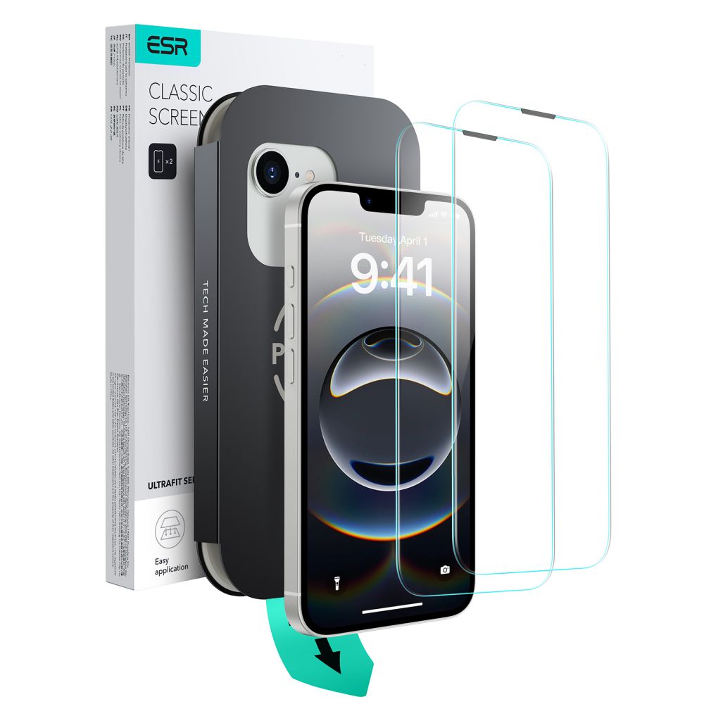 ESR UltraFit rūdītais stikls 2 komplekts apvalks iPhone 13 / 13 Pro / 14 / 16e