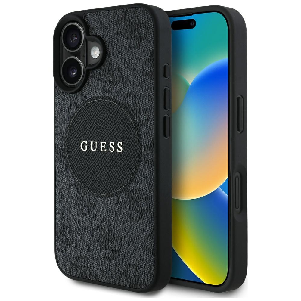 Guess 4G Circle Classic Logo Magnētiskais viedtālruņa apvalks iPhone 16 - melns