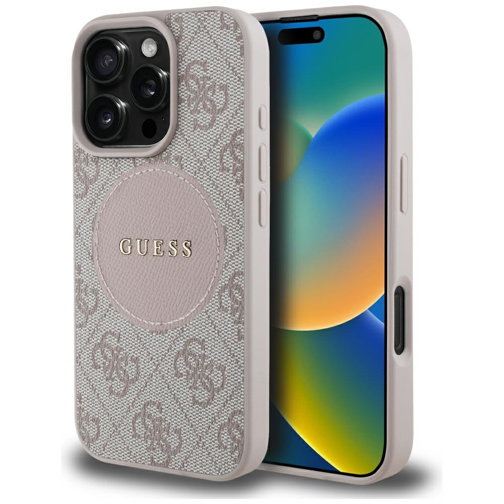 Guess 4G Circle Classic Logo MagSafe iPhone 16 Pro apvalks - rozā