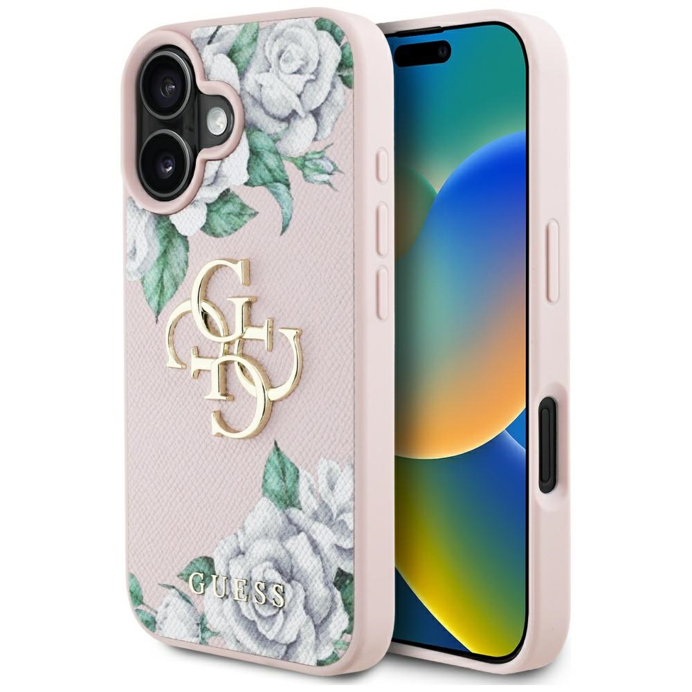 Guess Grained Roses Big 4G logo viedtālruņa apvalks iPhone 16 - rozā