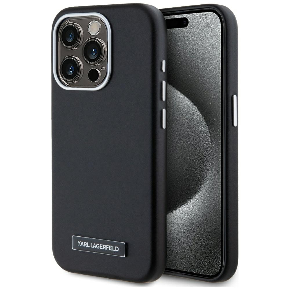 Karl Lagerfeld FW Metal Plate Magnētiskais iPhone 15 Pro Max viedtālruņa apvalks - melns