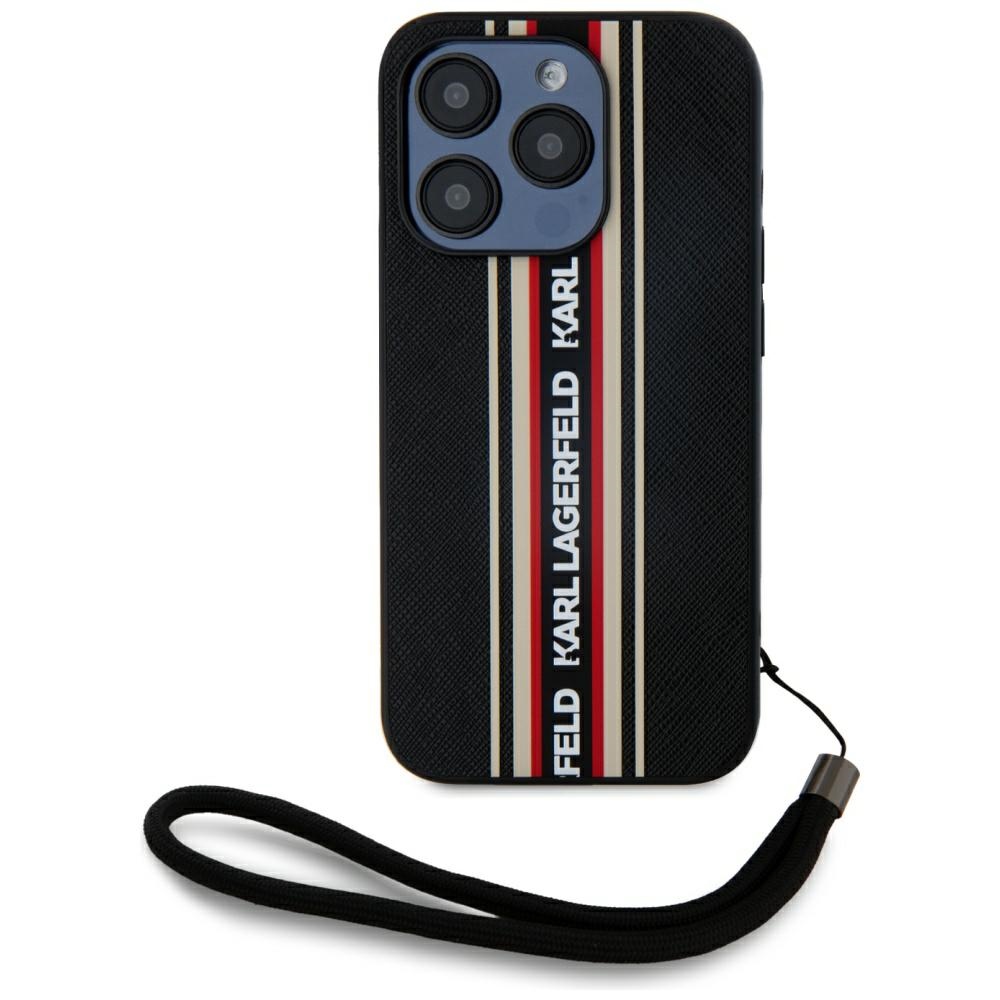 Karl Lagerfeld Saffiano Athleisure Stripes Cord viedtālruņa apvalks iPhone 15 Pro - sarkans