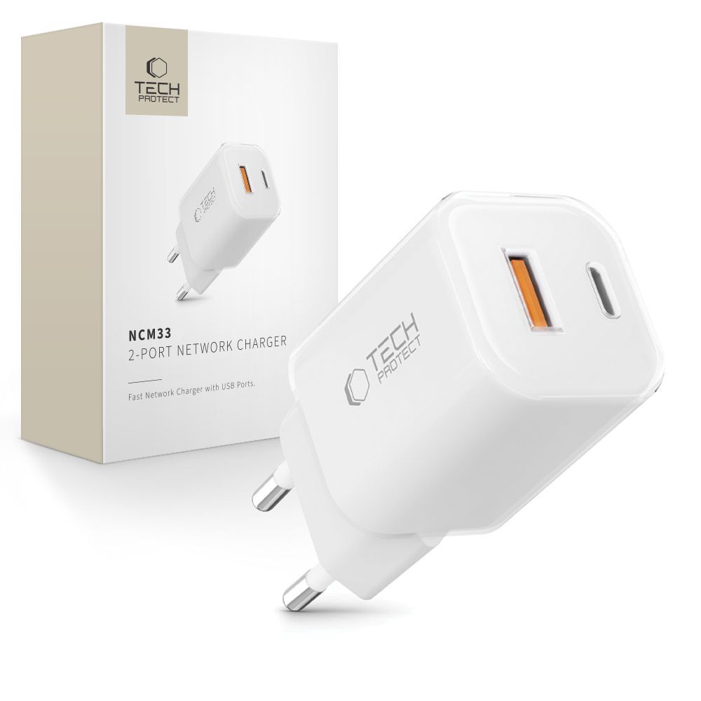 Tech-Protect NCM33W 2 portu PD33W/QC3.0 sienas lādētājs - balts