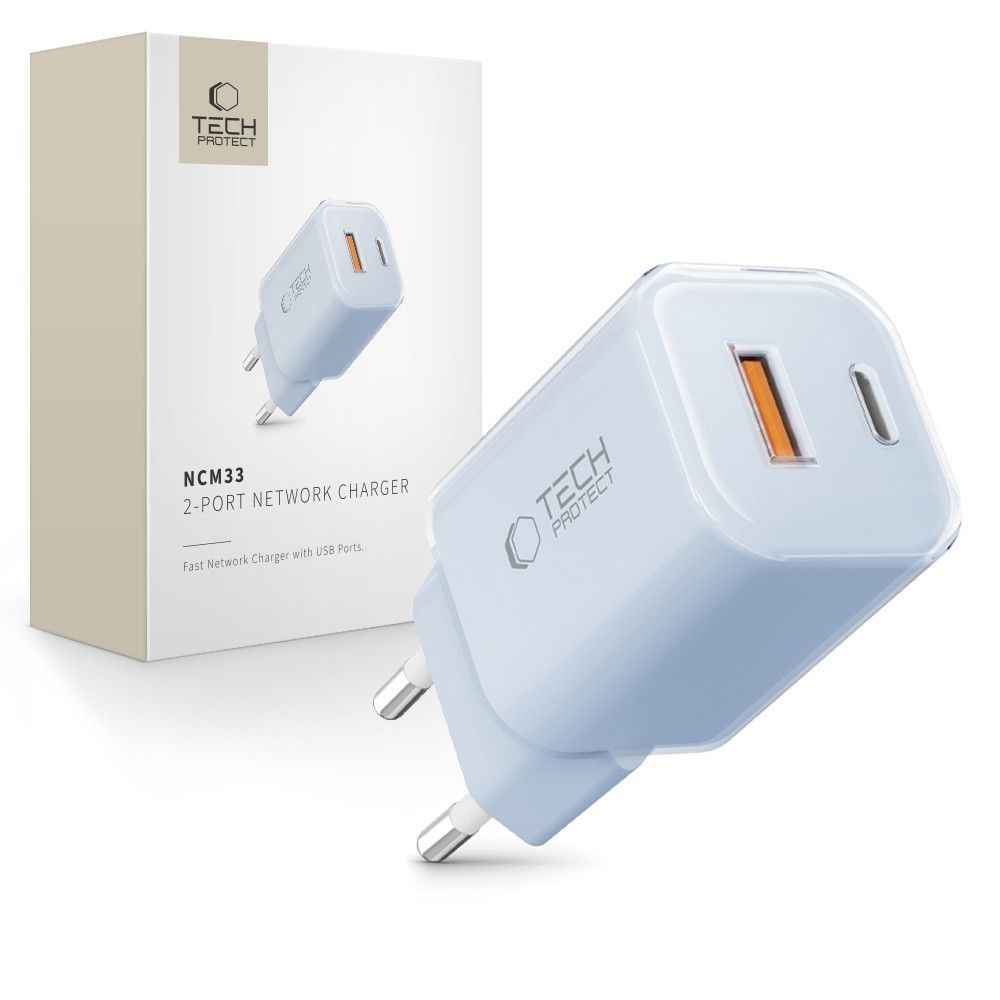 Tech-Protect NCM33W 2 portu PD33W/QC3.0 sienas lādētājs - zils
