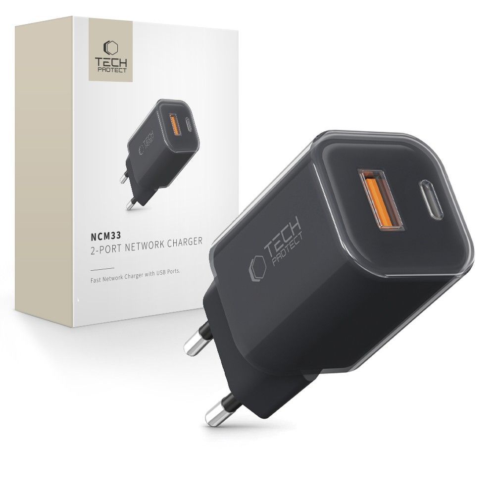 Tech-Protect NCM33W 2 portu PD33W/QC3.0 sienas lādētājs - melns