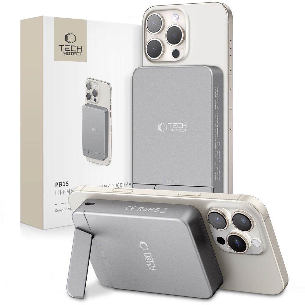 Portatīvais lādētājs Tech-Protect PB14 LifeMag MagSafe 10000 mAh - pelēka