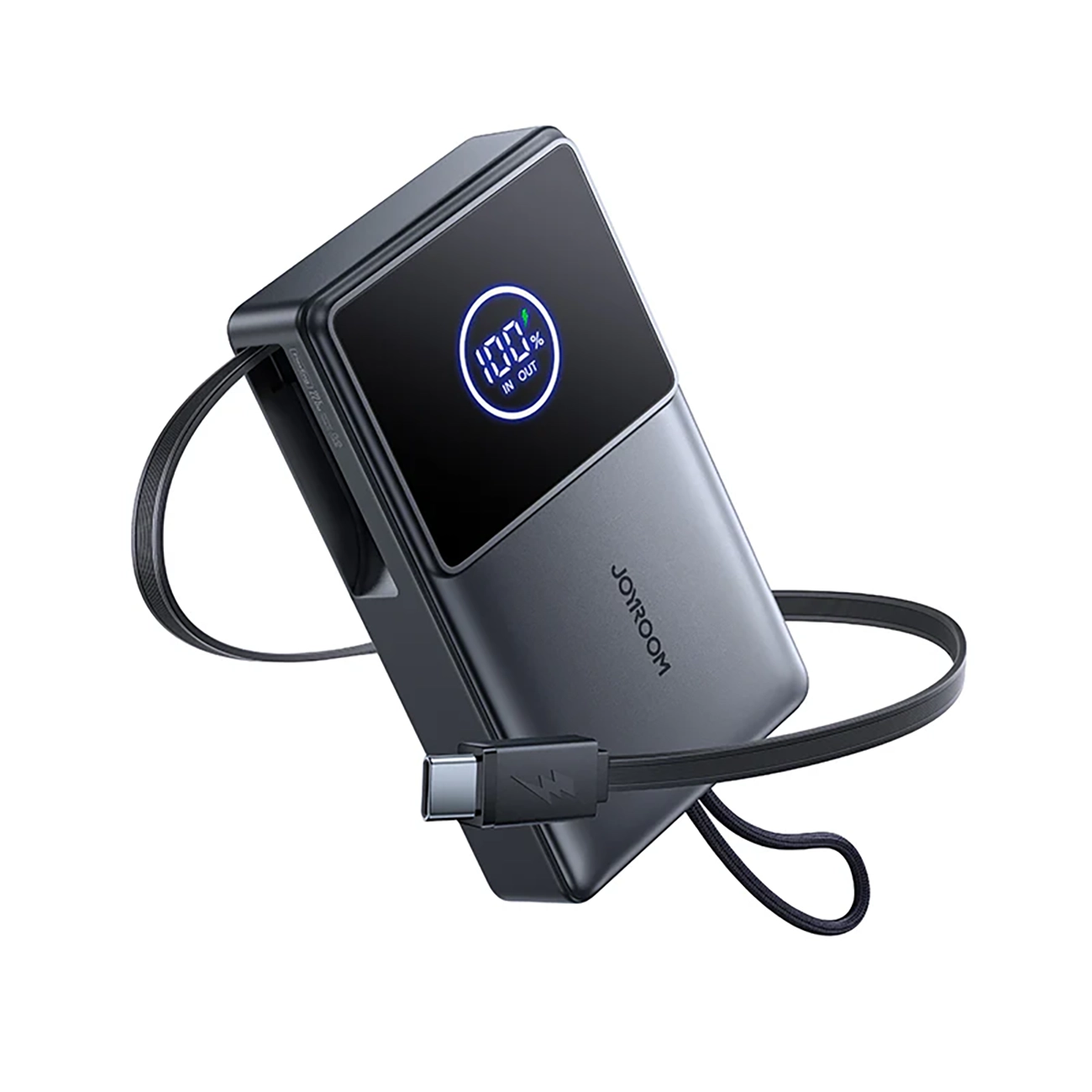Joyroom JR-PR1 10000mAh 22.5W portatīvais lādētājs ar iebūvētu izvelkamu USB-C kabeli - melna