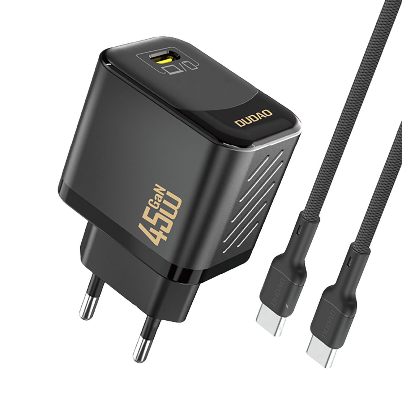 Dudao A28C 45W GaN sienas lādētājs + USB-C kabelis - melns