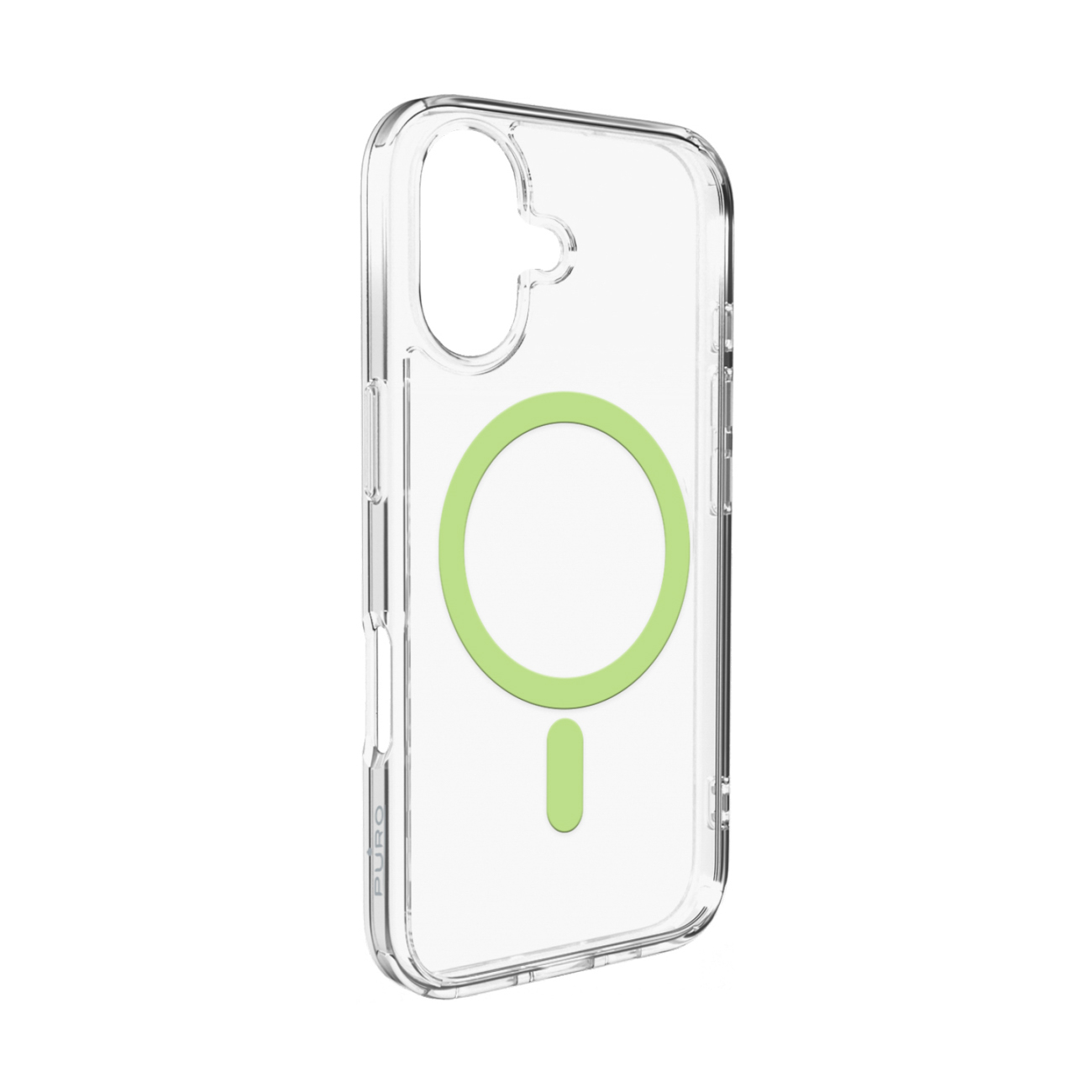 Чехол Puro Lite Mag TPU+PC совместимый с MagSafe для iPhone 17 - прозрачный с зелёным кольцом