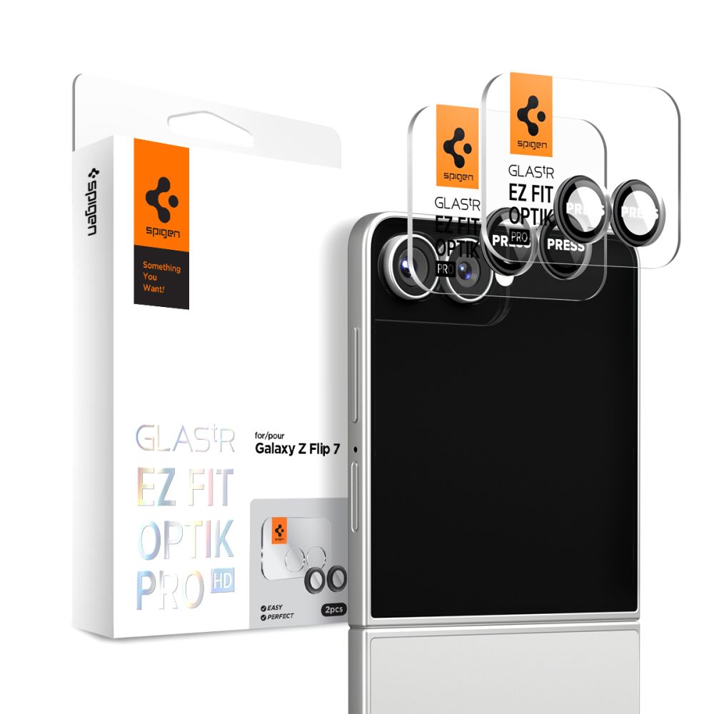 Spigen Optik Pro HD Glas.TR EZ Fit 2 komplekts Kameras aizsargs Samsung Galaxy Z Flip 7 - melns