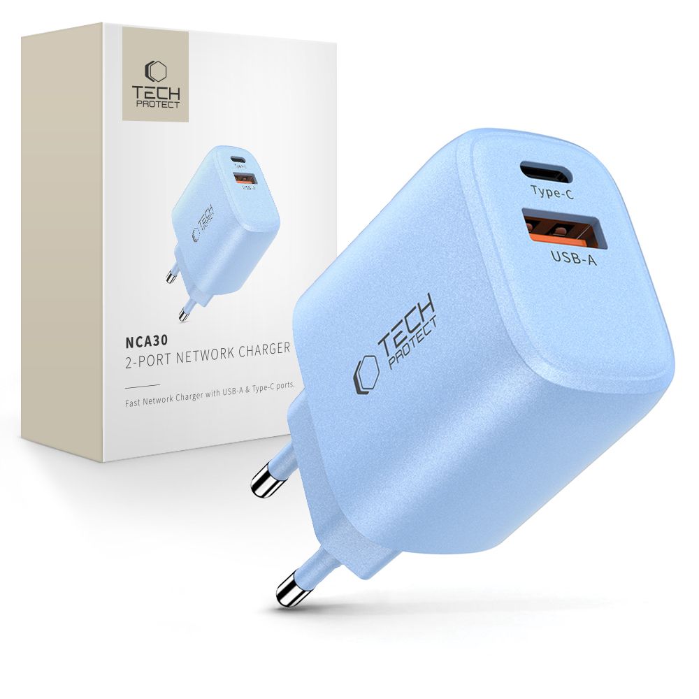 Tech-Protect NCA30 PD 30W QC3.0 USB-A / USB-C Зарядное устройство - синий