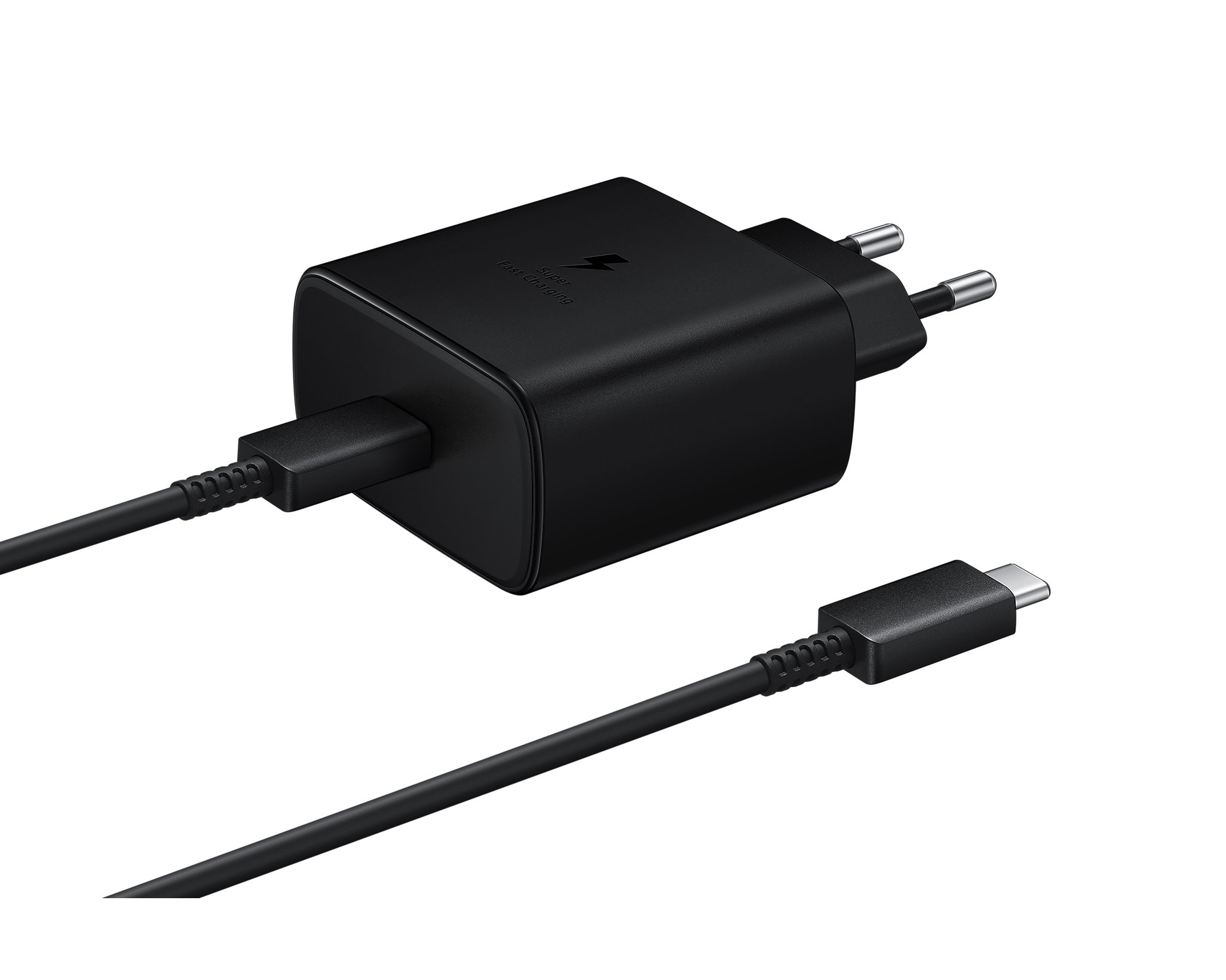 Samsung EP-TA845EWE 45W sienas lādētājs ar USB-C kabeli Samsung EP-DW767JWE 45W 1.8m (OOB Bulk - aizstājēja iepakojums) - melns