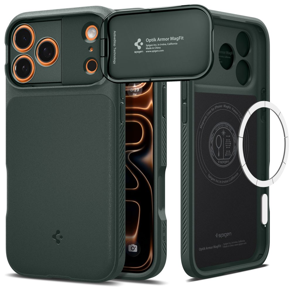 Spigen Optik Armor Magnētiskais viedtālruņa apvalks iPhone 17 Pro - zaļš