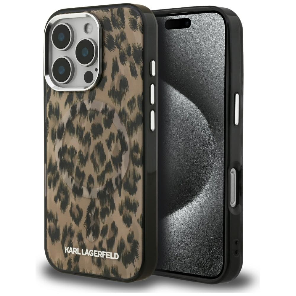 Karl Lagerfeld IML leoparda raksts magnētiskais apvalks iPhone 16 Pro Max - brūns