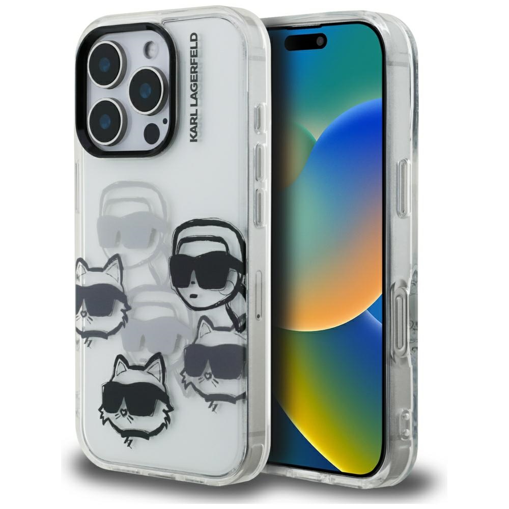 Karl Lagerfeld IML daudzkrāsains K&C galvas raksts apvalks iPhone 16 Pro Max - caurspīdīgs