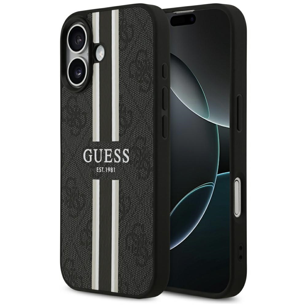 Guess 4G MagSafe futrālis iPhone 17 ar apdrukātu svītru apdruku - melns