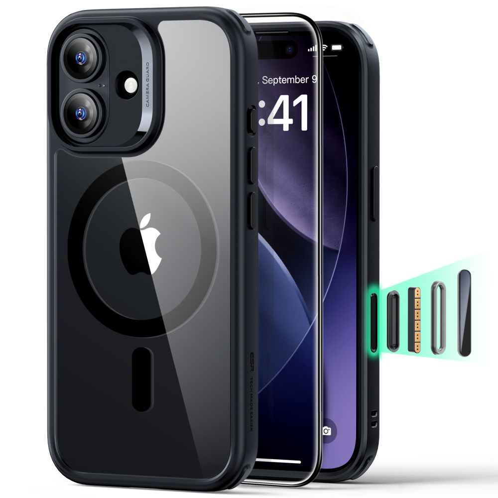 ESR Classic Hybrid MagSafe + закалённое стекло набор для iPhone 17 - прозрачный черный
