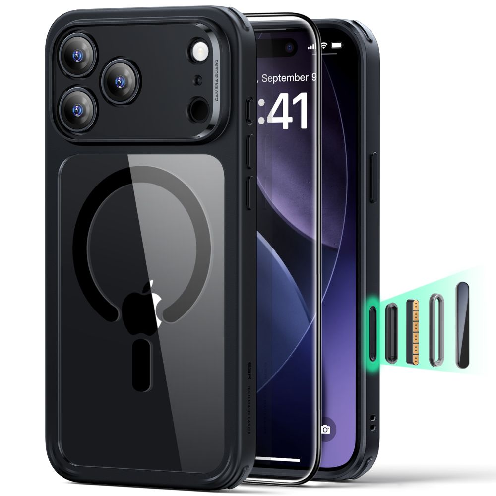ESR Classic Hybrid MagSafe + закалённое стекло комплект для iPhone 17 Pro - прозрачный чёрный
