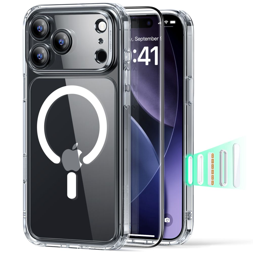 ESR Classic Hybrid MagSafe + aizsargstiklu komplekts iPhone 17 Pro Max – caurspīdīgs
