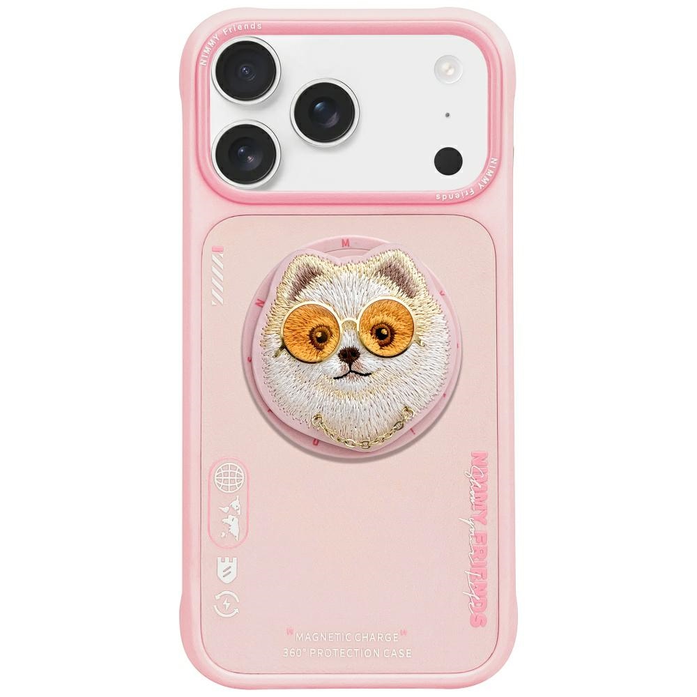 Nimmy Glasses Cool Dog magnētiskais viedtālruņa apvalks iPhone 17 Pro - rozā