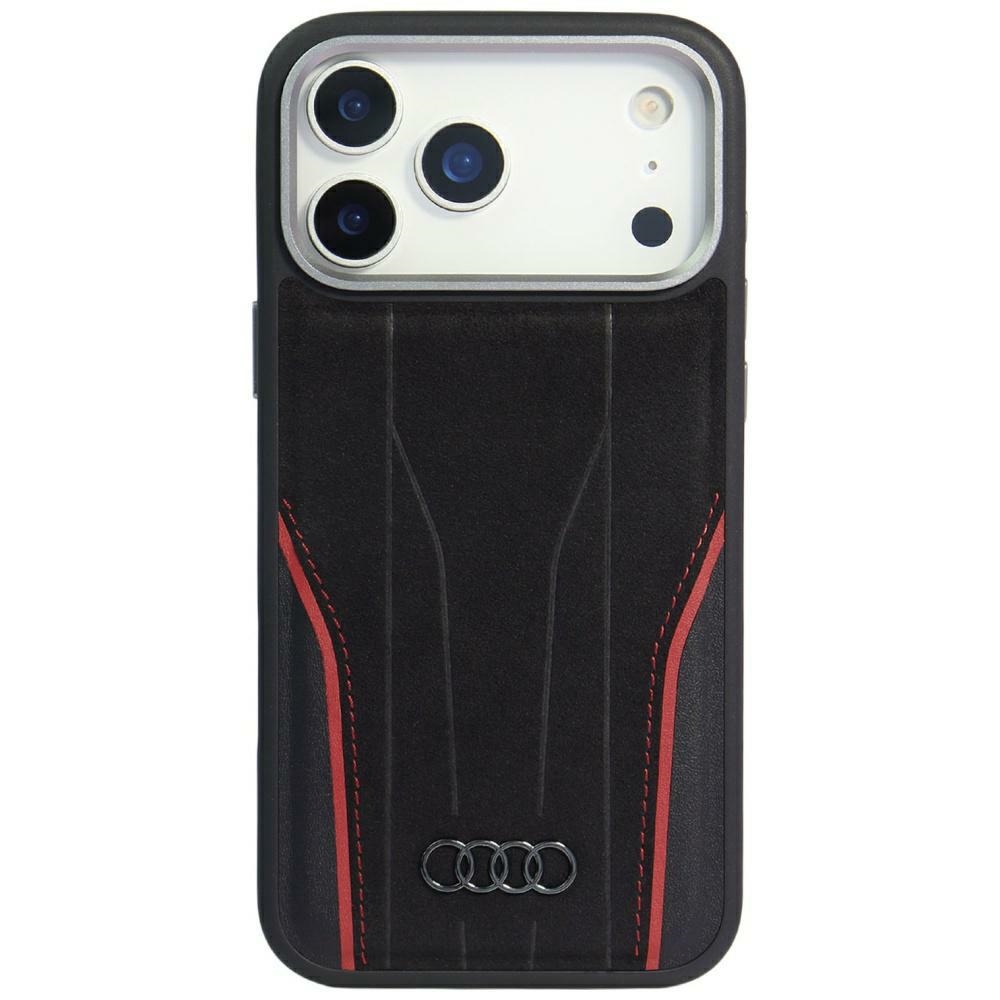 Audi R8 Genuine Leather MagSafe чехол iPhone 17 Pro - черный и красный
