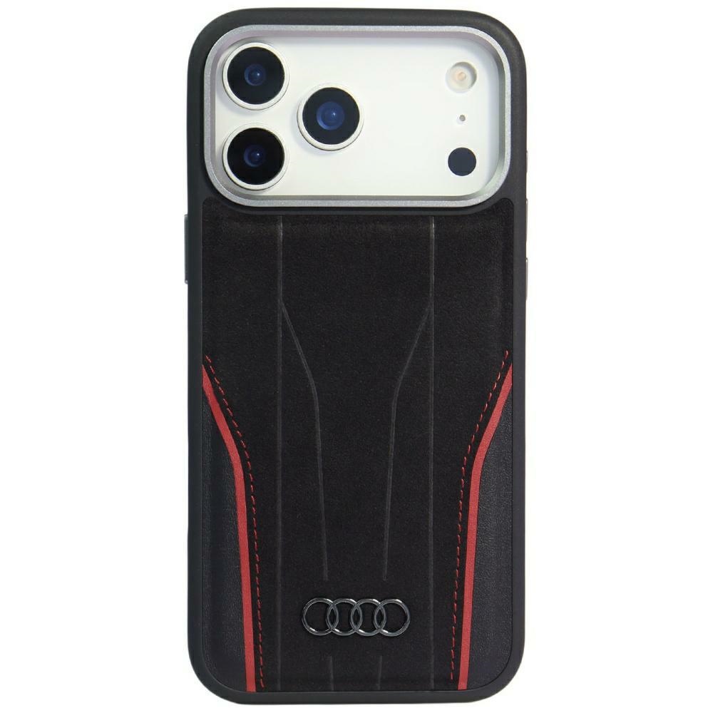 Audi R8 Genuine Leather MagSafe чехол iPhone 17 Pro Max - черный и красный