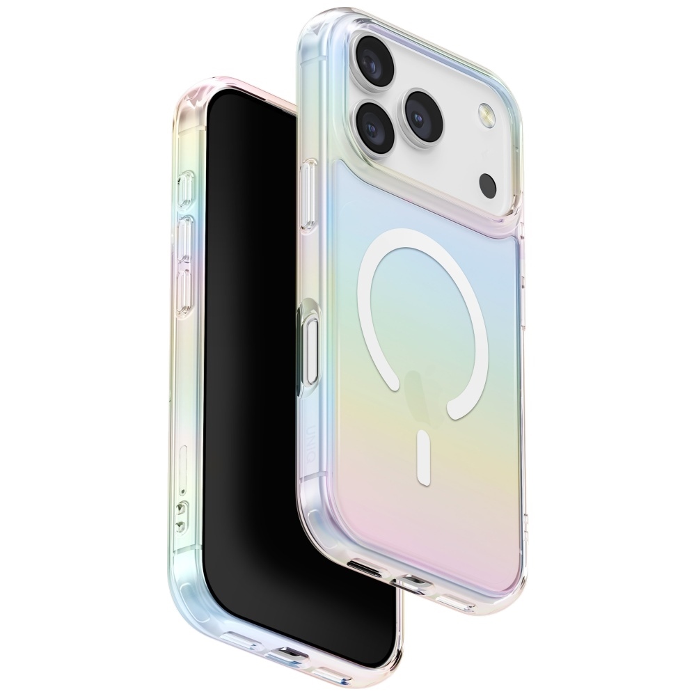 Uniq Iridescia Magclick viedtālruņa apvalks ar iebūvētu uzlādi iPhone 17 Pro - daudzkrāsains