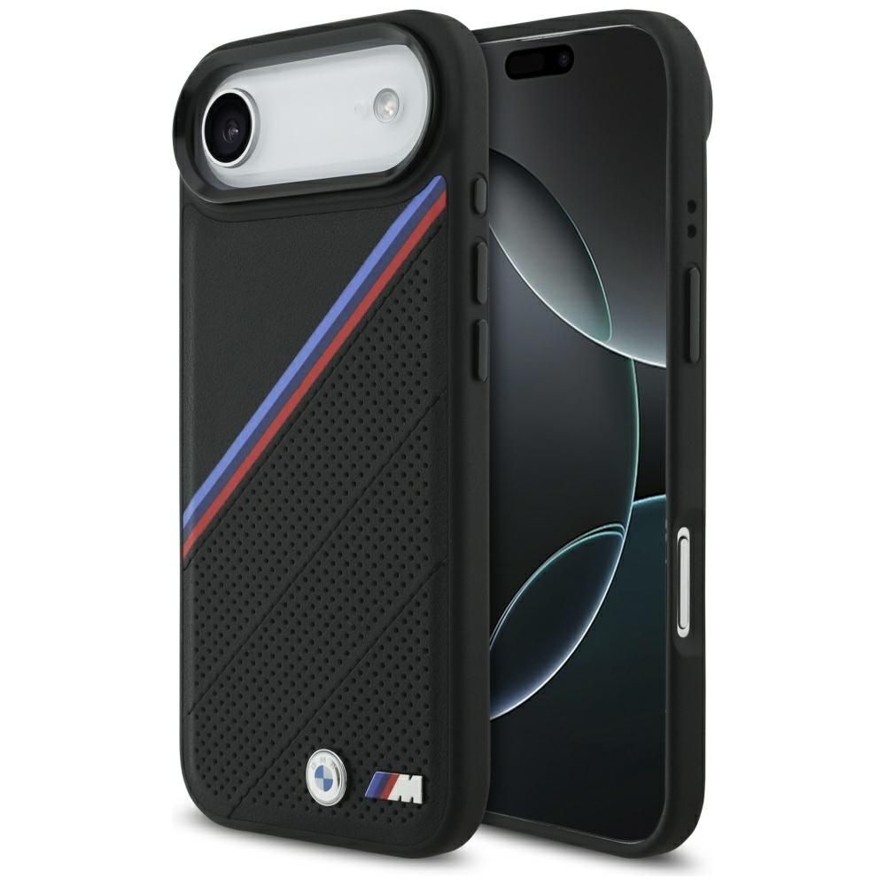 BMW M trīskrāsu metāla logotipa magnētiskais viedtālruņa apvalks iPhone 17 Air - melns