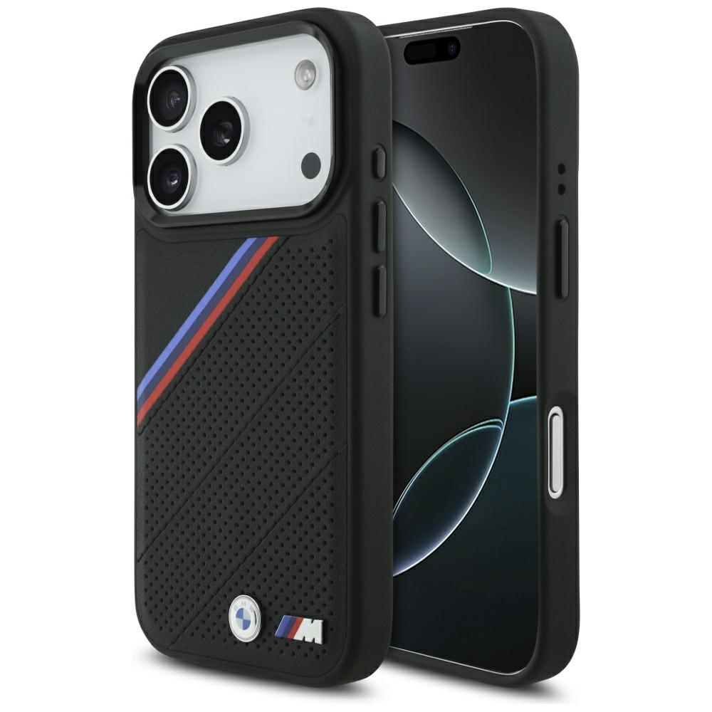 BMW M trīskrāsu metāla logotipa magnētiskais viedtālruņa apvalks iPhone 17 Pro - melns