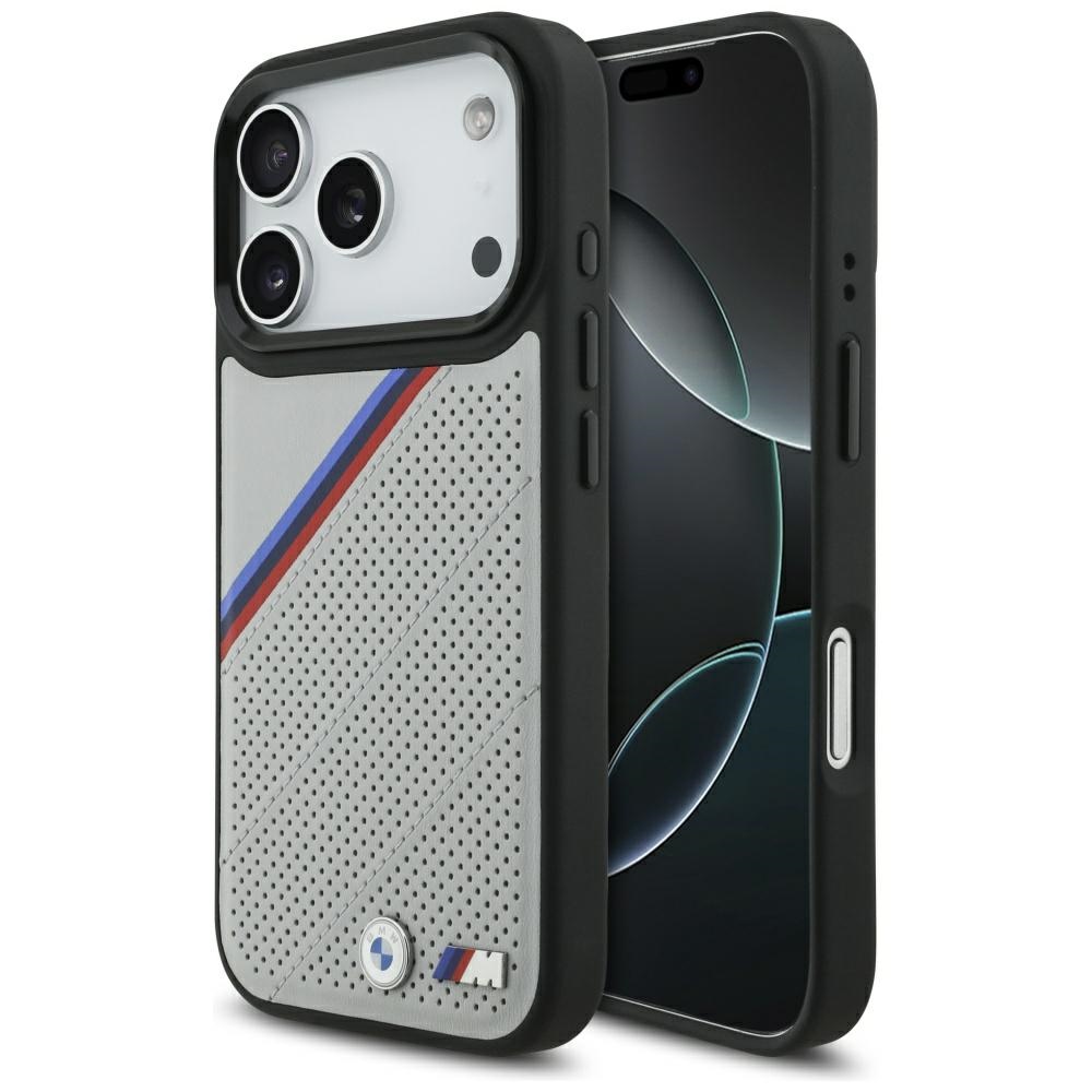BMW M Tricolor Metal Logo MagSafe Чехол для iPhone 17 Pro - серый
