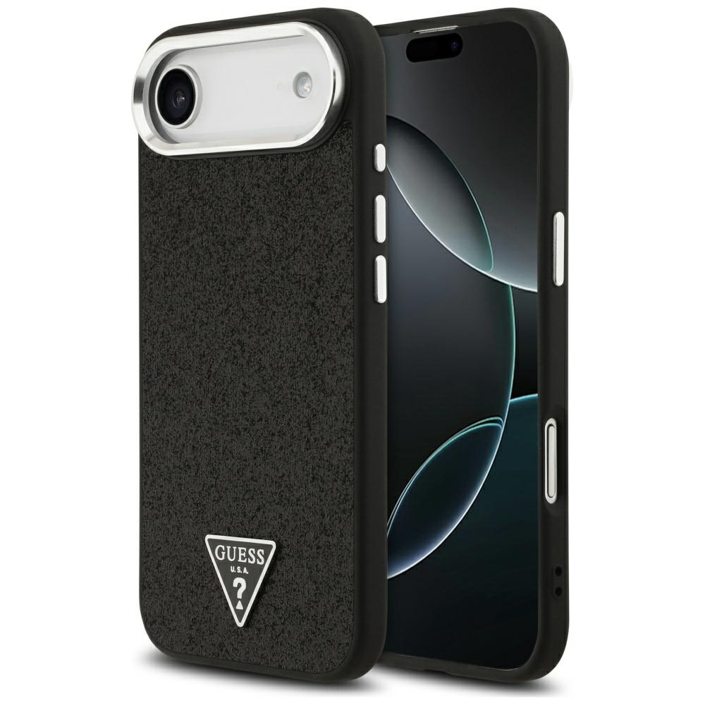 Guess Mirdzošs Trīsstūra Logotips Magnētiskais viedtālruņa apvalks iPhone 17 Air - melns