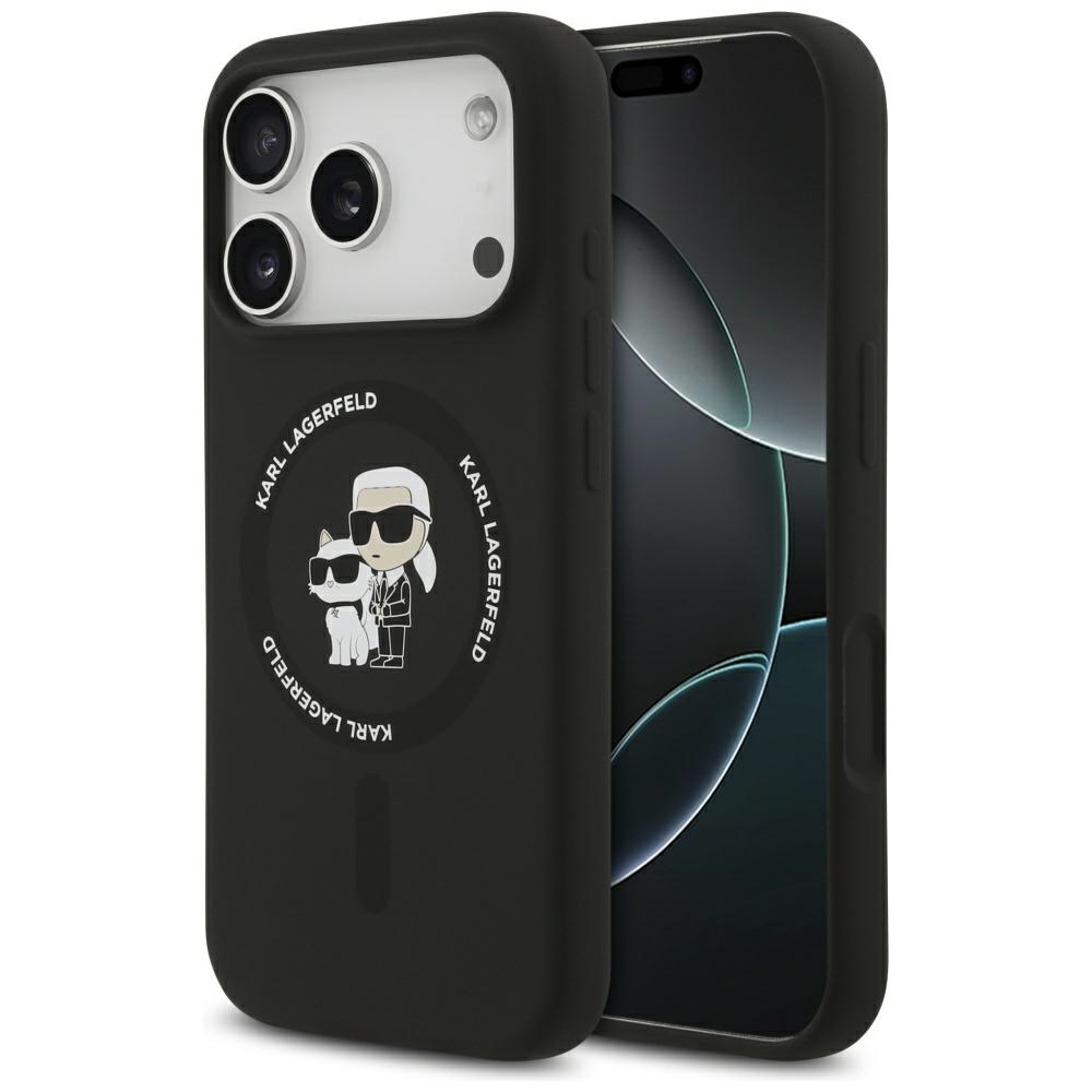 Karl Lagerfeld Silikona Karl&Choupette Gredzena Magnētiskais viedtālruņa apvalks iPhone 17 Pro Max - melna