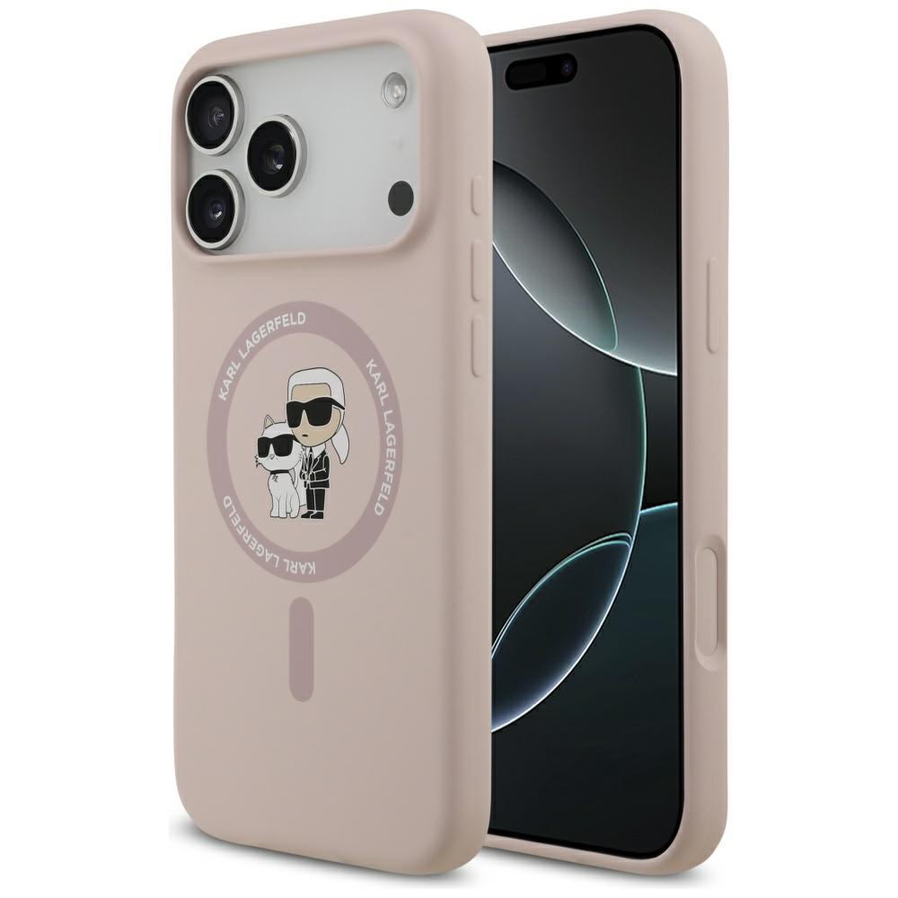 Karl Lagerfeld Silicone Karl&Choupette Ring MagSafe Case for iPhone 17 Pro Max - Pink