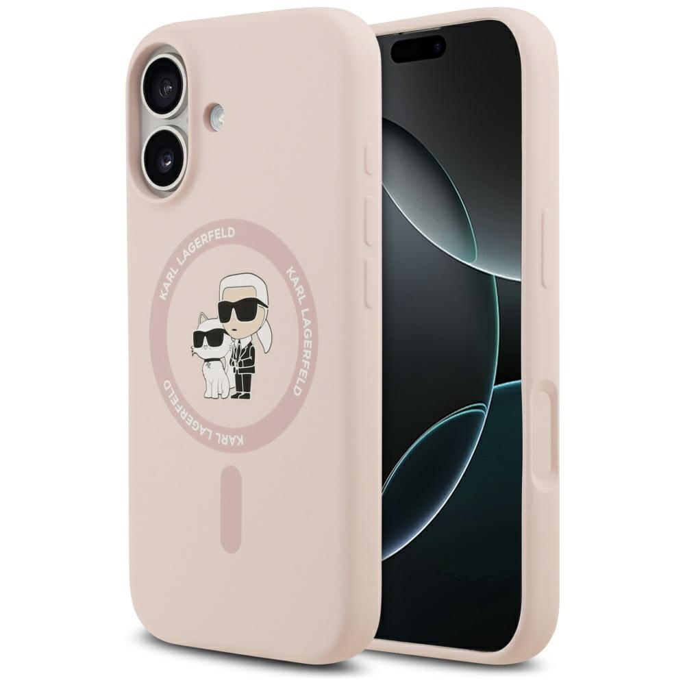 Karl Lagerfeld silikona Karl&Choupette gredzena magnētiskais viedtālruņa apvalks iPhone 17 - rozā