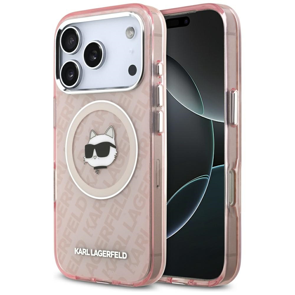 Karl Lagerfeld IML Choupette Head Logo magnētiskais viedtālruņa apvalks MagSafe iPhone 17 Pro Max - rozā