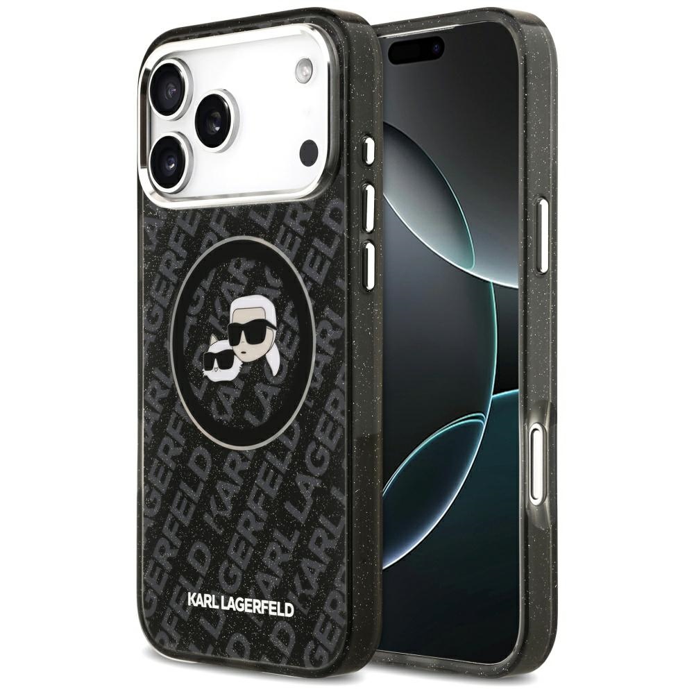 Viedtālruņa apvalks Karl Lagerfeld IML Glitter Karl&Choupette Heads Logo MagSafe iPhone 17 Pro Max - melns