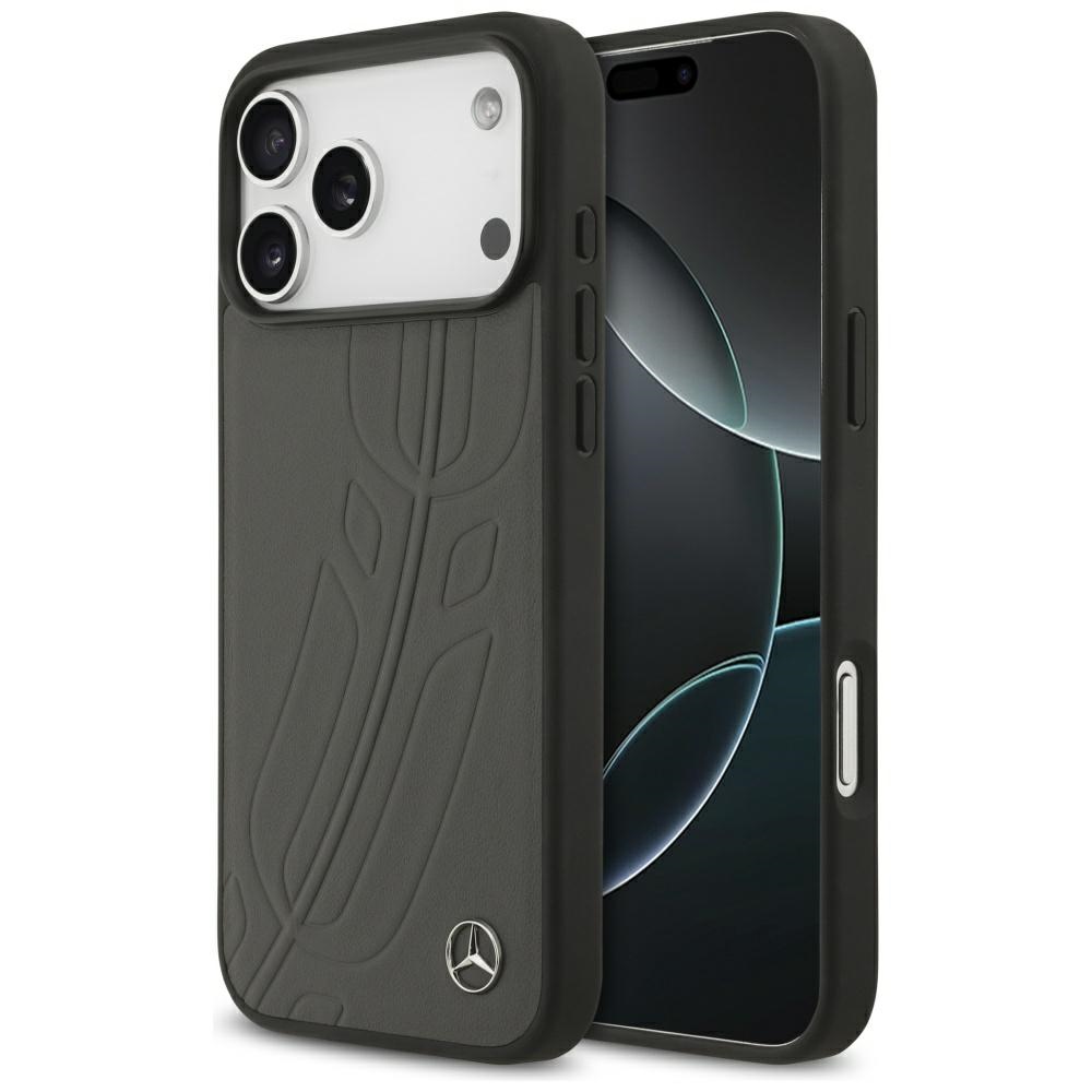 Mercedes Leather Large Laurel Leave MagSafe Чехол для iPhone 17 Pro Max - чёрный и серый