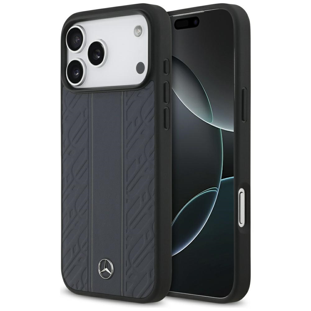 Mercedes Leather Laurel Leaves Stripes MagSafe Case for iPhone 17 Pro Max - Blue